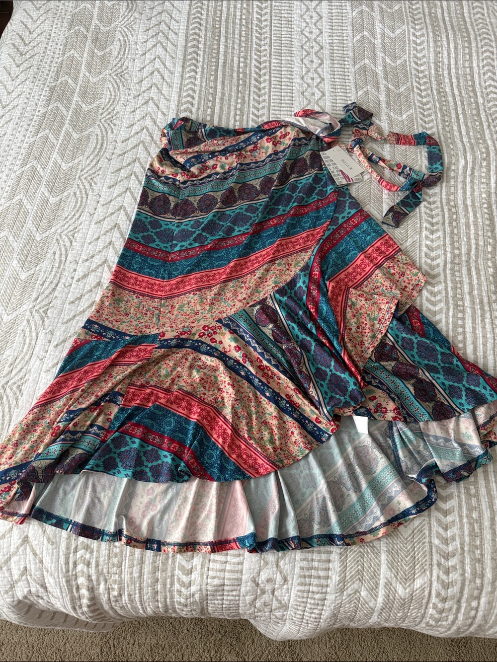 LuLaRoe Bella Boho Flowy Striped Floral Circle Skirt - Teal, Coral, Cream